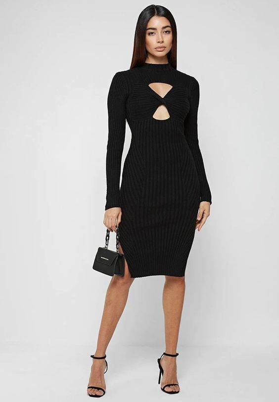 Maniere Re Voir Twisted Bust Knitted Midi Dress